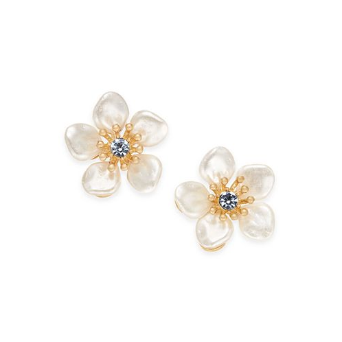 Lonna & lilly Gold-Tone Crystal & Imitation Pearl Flower Stud Earrings