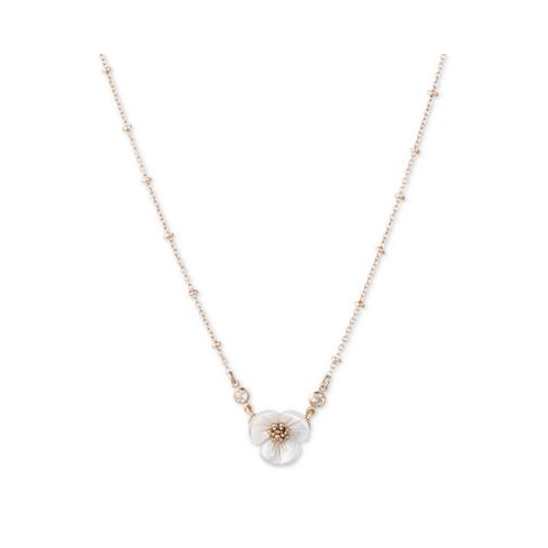 Lonna & lilly Gold-Tone Crystal & Imitation Mother-of-Pearl Flower Pendant Necklace 16 + 3 extender