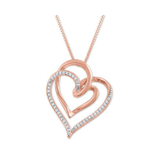Macys Diamond Intertwining Hearts 18 Pendant Necklace (1/10 ct. t.w.) in 14k Rose Gold-Plate