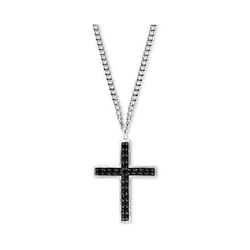 EFFY Collection EFFY Mens Black Spinel Cross Pendant Necklace 22 in Sterling Silver