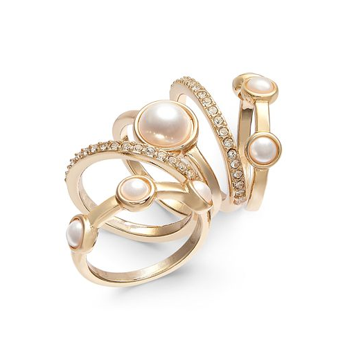 I.N.C. International Concepts Gold-Tone 5-Pc. Set Pave & Imitation Pearl Stackable Rings