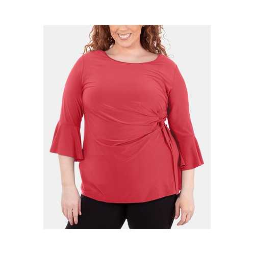NY Collection Plus Size Bell-Sleeve Side-Tie Top