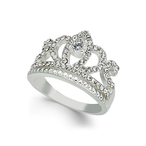 Charter Club Fine Silver Plate Crystal Crown Ring