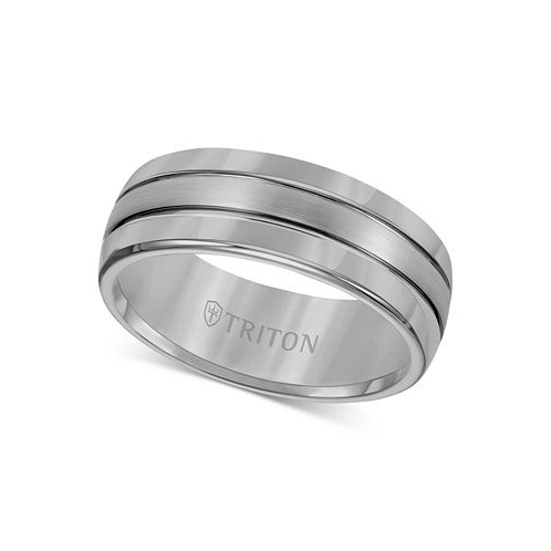 Triton Mens Ring 8mm 3-Row Wedding Band in Classic or Black Tungsten