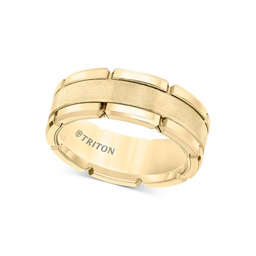 Triton Mens Brushed Comfort-Fit 8mm Wedding Band in Yellow Tungsten Carbide