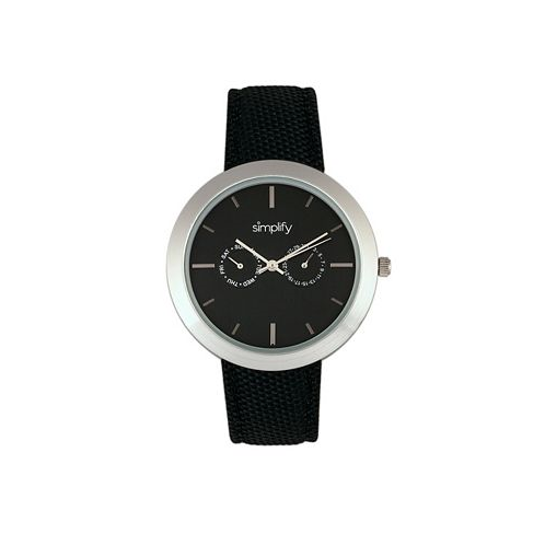 Simplify Quartz The 6100 Black Dial Canvas-Overlaid Black Polyurethane Strap Watch 43mm