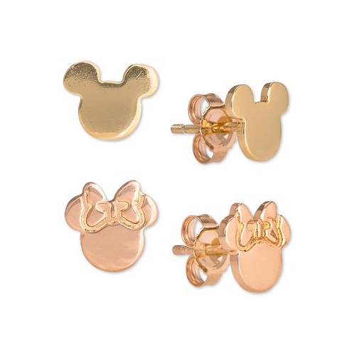 Disney Childrens 2-Pc. Set Mickey & Minnie Stud Earrings in 18k Gold- & 18k Rose Gold-Plated Sterling Silver
