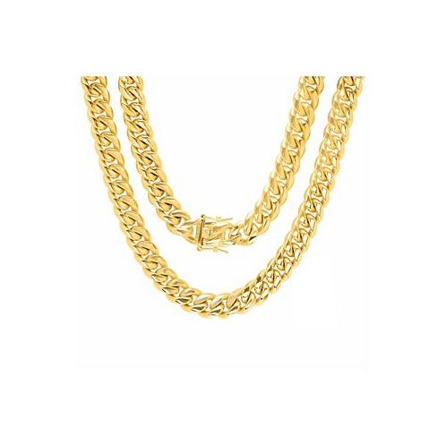STEELTIME Mens 18k gold Plated Stainless Steel 30 Miami Cuban Link Chain with 12mm Box Clasp Necklaces
