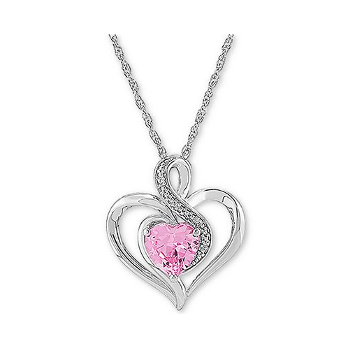 Macys Birthstone Gemstone & Diamond Accent Heart Pendant Necklace in Sterling Silver
