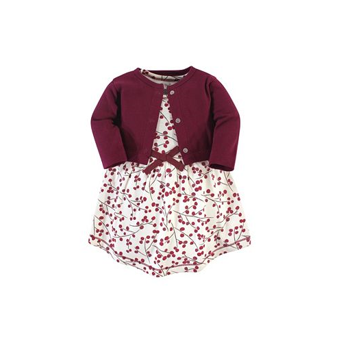 Touched by Nature Baby Girls Baby Organic Cotton Dress and Cardigan 2pc Set Berry Branch