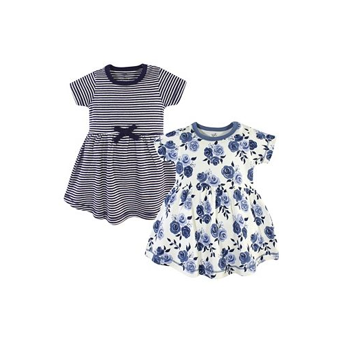 Touched by Nature Toddler Girls ganic Cotton Short-Sleeve Dresses 2pk Navy Floral
