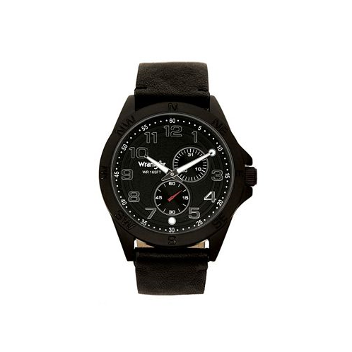 Wrangler Mens Black Faux Leather Strap Watch 48MM