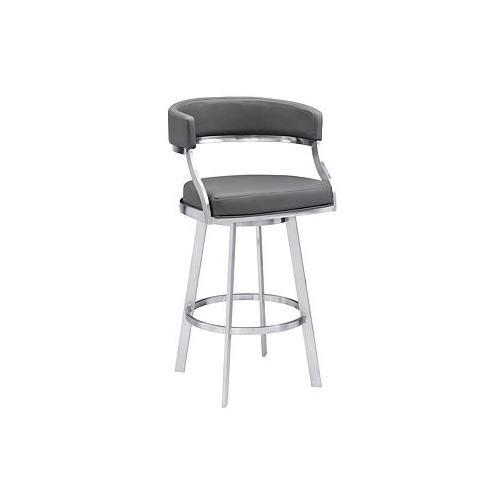 Armen Living Saturn 30 Bar Height Swivel Gray Artificial leather and Brushed Stainless Steel Bar Stool