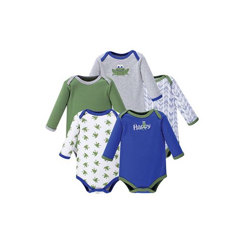 Luvable Friends Baby Boy Cotton Long-Sleeve Bodysuits 5pk Frog