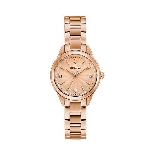 Bulova Womens Sutton Diamond-Accent Rose Gold-Tone Stainless Steel Bracelet Watch 28mm
