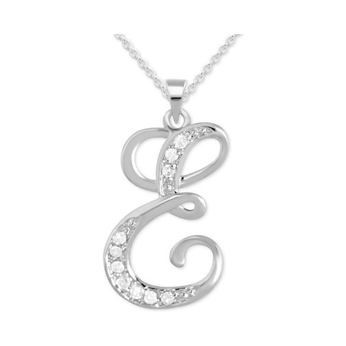 Macys Diamond E Initial 18 Pendant Necklace (1/10 ct. t.w.) in Sterling Silver
