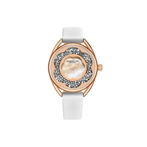 Stuhrling Womens White Leather Strap Watch 38mm