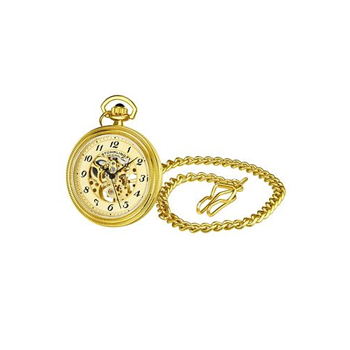 Stuhrling Mens Gold Tone Stainless Steel Chain Pocket Watch 48mm