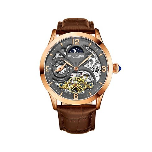 Stuhrling Mens Brown Leather Strap Watch 45mm