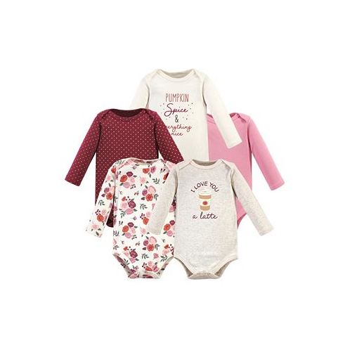 Hudson Baby Baby Girls Cotton Long-Sleeve Bodysuits 5pk Pumpkin Spice