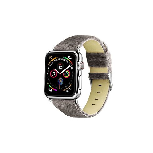 Posh Tech Mens and Womens Apple Gray Wool Velvet Leather Stainless Steel Replacement Band 44mm