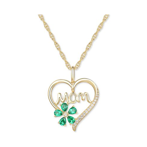 Macys Lab-Grown Emerald (5/8 ct. t.w.) & Lab-Grown White Sapphire (1/10 ct. t.w.) Mom 18 Pendant Necklace in 10k Gold
