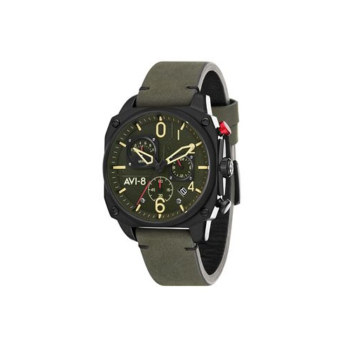AVI-8 Mens Hawker Hunter Chronograph Retrograde Edition Black Genuine Leather Strap Watch 45mm
