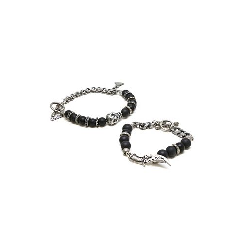MR ETTIKA Skull and Dagger Onyx Beaded Bracelet Pack of 2