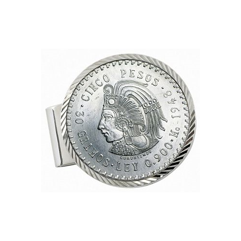 American Coin Treasures Mens Sterling Silver Diamond Cut Coin Money Clip Cuauhtemoc Mexican Cinco Pesos
