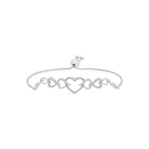 Macys Diamond Interlocking Heart Bolo Bracelet (1/6 ct. t.w.) in Sterling Silver