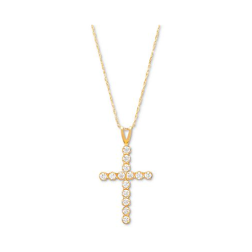 Macys Cubic Zirconia Cross 18 Pendant Necklace in 14k Gold