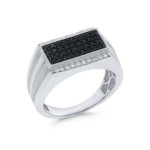 Macys Mens Black & White Diamond Cluster Ring (3/4 ct. t.w.) in Sterling Silver