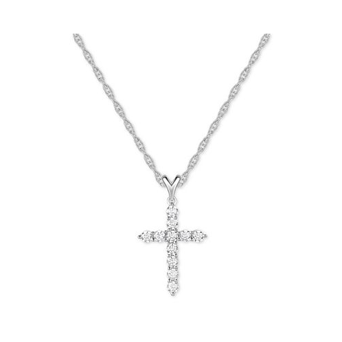 Macys Cubic Zirconia Cross 16 Pendant Necklace in Sterling Silver