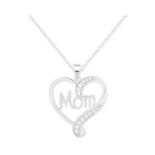 Macys Diamond Mom Heart 18 Pendant Necklace (1/10 ct. t.w.) in Sterling Silver