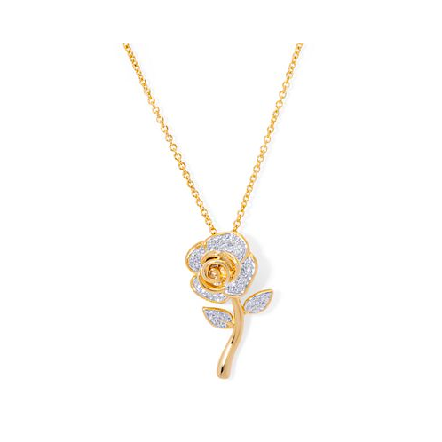 Macys Diamond Accent Rose Flower Pendant 18 Necklace in Gold Plate