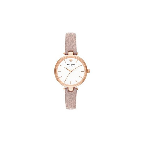 Kate spade new york Womens Holland Three-Hand Rose Gold-Tone Glitter Leather Watch 34mm