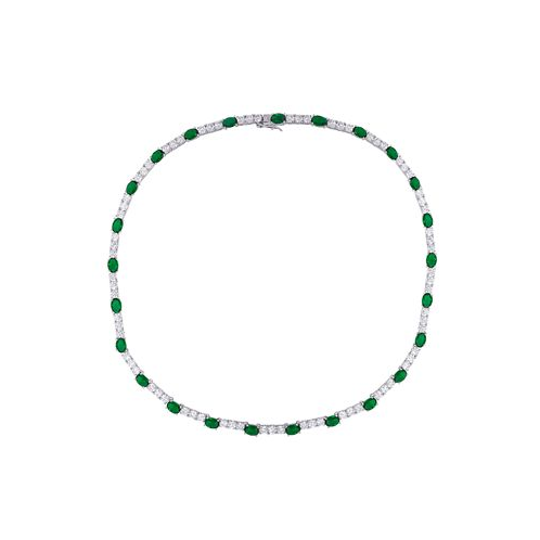 Macys Simulated Emerald/Cubic Zirconia Oval Necklace in Silver Plate