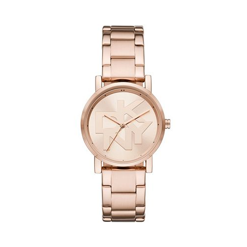 DKNY Womens Soho Three-Hand Rose Gold-Tone Stainless Steel Bracelet Watch 34mm