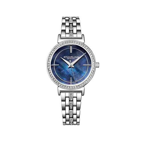 Stuhrling Womens Silver-Tone Link Bracelet with Crystals Watch 33mm