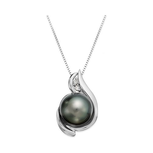 Macys 14k White Gold Tahitian Pearl (8.5mm) and Diamond Accent Pendant Necklace