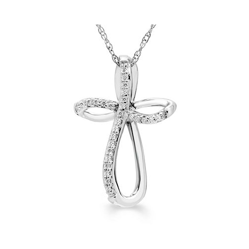 Macys Diamond Open Cross Pendant Necklace (1/20 ct. t.w.) in 14K Yellow White or Rose Gold