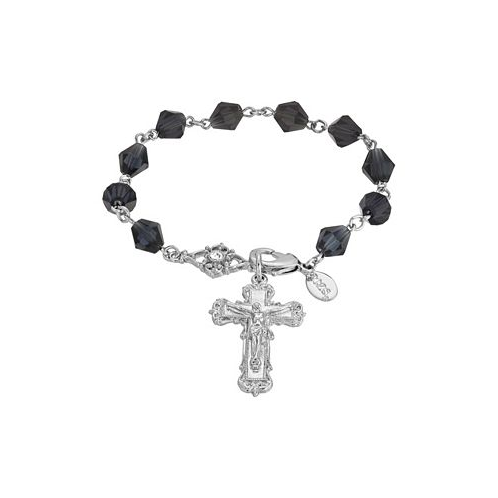 Symbols of Faith Silver-Tone Blue Crucifix Bracelet