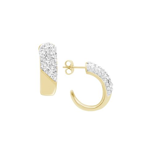 Essentials Clear Crystal Pave J Hoop Earring Gold Plate and Silver Plate