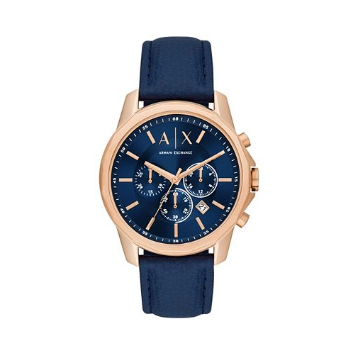A|X Armani Exchange Mens Chronograph Blue Leather Strap Watch 44mm