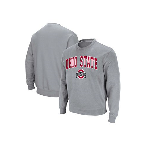 Colosseum Mens Heather Gray Ohio State Buckeyes Team Arch Logo Tackle Twill Pullover Sweatshirt