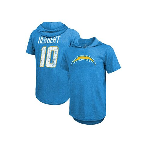 Majestic Mens Fanatics Justin Herbert Powder Blue Los Angeles Chargers Player Name and Number Tri-Blend Hoodie T-shirt
