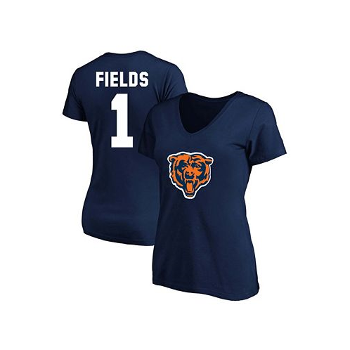 Fanatics Womens Plus Size Justin Fields Navy Chicago Bears Player Name Number V-Neck T-shirt