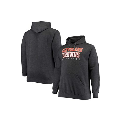 Fanatics Mens Big and Tall Heathered Charcoal Cleveland Browns Practice Pullover Hoodie