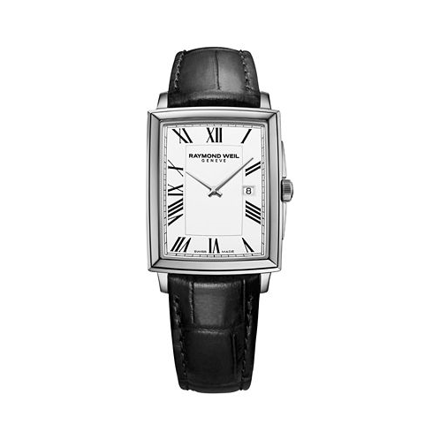 Raymond Weil Mens Swiss Toccata Black Leather Strap Watch 29x37mm