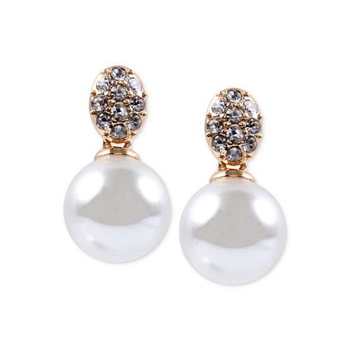 Anne Klein Gold-Tone Crystal and Glass Pearl Earrings